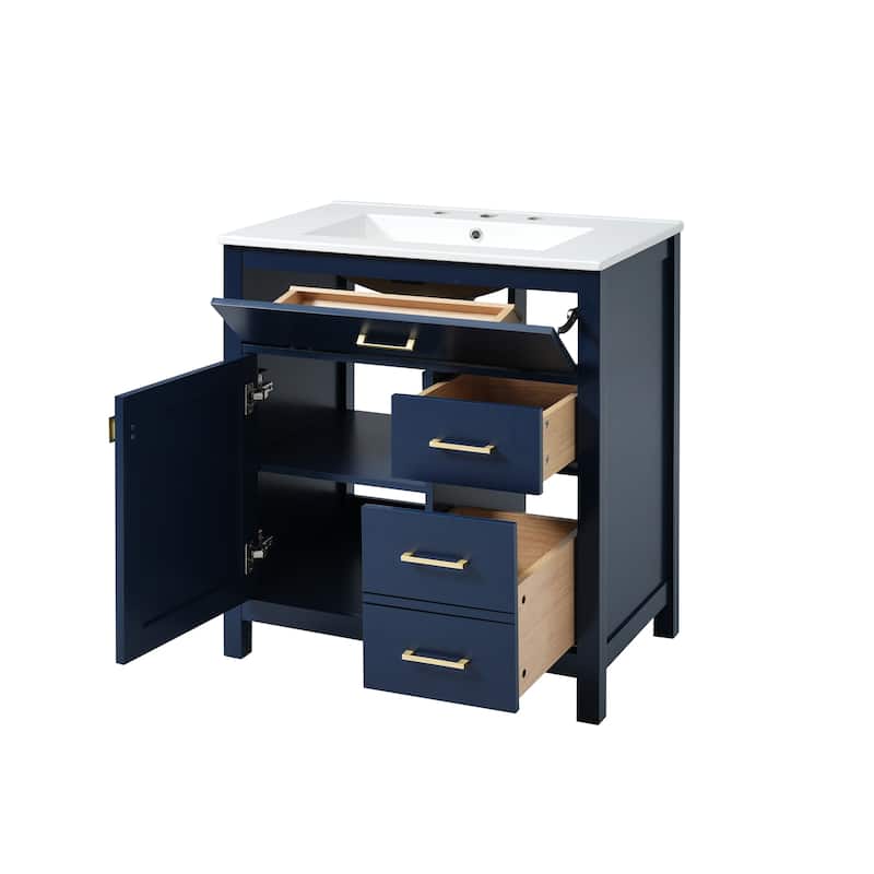 30 in. W x 18.3 in. D x 33.6 in. H Single Sink Freestanding Bath Vanity with White Ceramic Top
