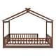 preview thumbnail 16 of 31, Full Size Low Profile Bed Wooden House Bed Floor Bed w/ Fence and Roof