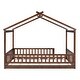 preview thumbnail 7 of 7, Walnut Full Size House Bed with Storage Space and Roof for Boys and Girls