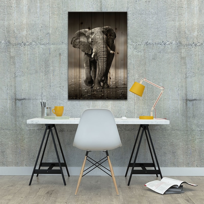 Elephant Approach From the Front Print On Wood by Johan Swanepoel - Multi-Color