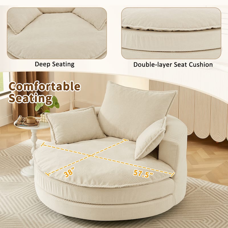 360° Swivel Accent Chair Round Barrel Chair, Living Room Oversized Single Sofa Chair Chaise Lounge Reading Sofa Armchair