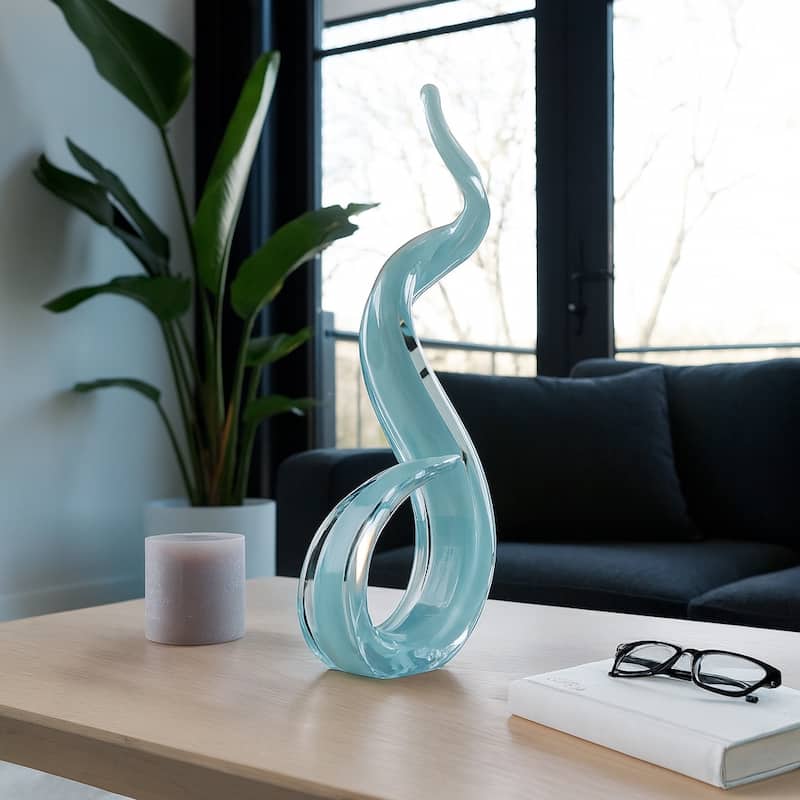 Glass Sculpture Statue Modern Abstract for Home Decor - 18" Blue - 17.75"