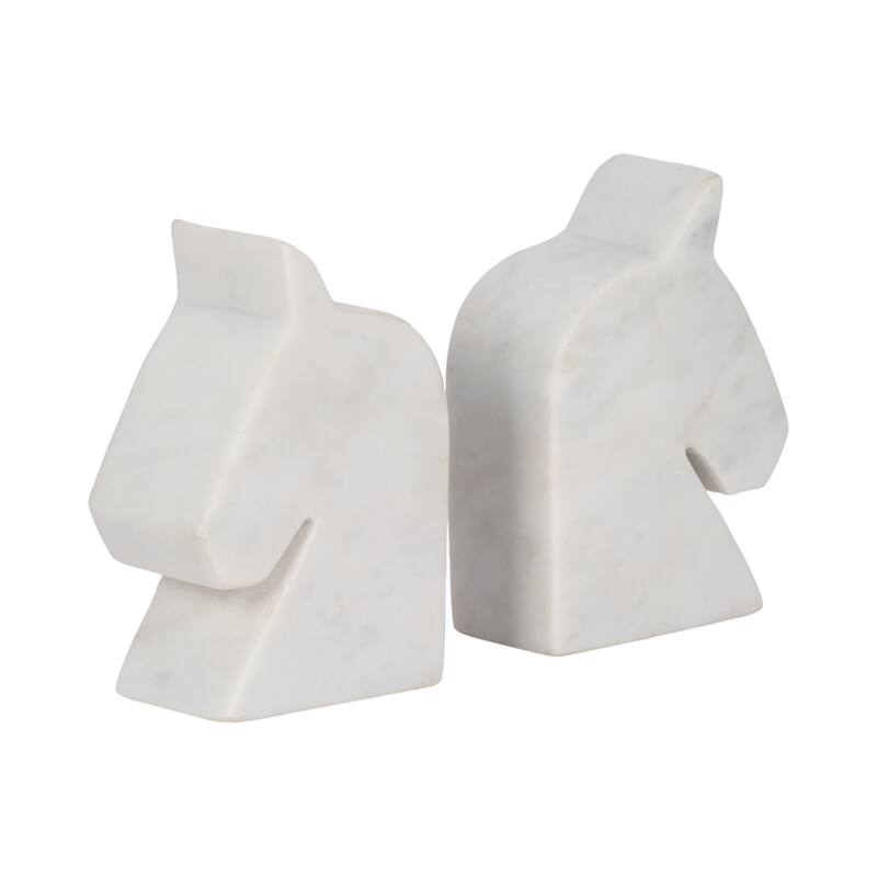 Sagebrook Home White Marble Horse Head Bookends, Majestic Decor Accent, 6-Inch Elegant Design, Set of 2 - 4" x 2" x 6"