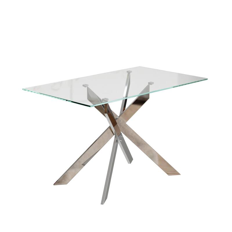 47.2-inch modern minimalist tempered glass coffee table, metal leg rectangular dining table, transparent glass dining table