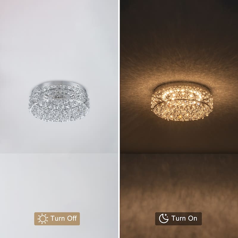 LED Flush Mount Ceiling Light with Stainless Steel Shade and Crystal - Dia.14.17-in