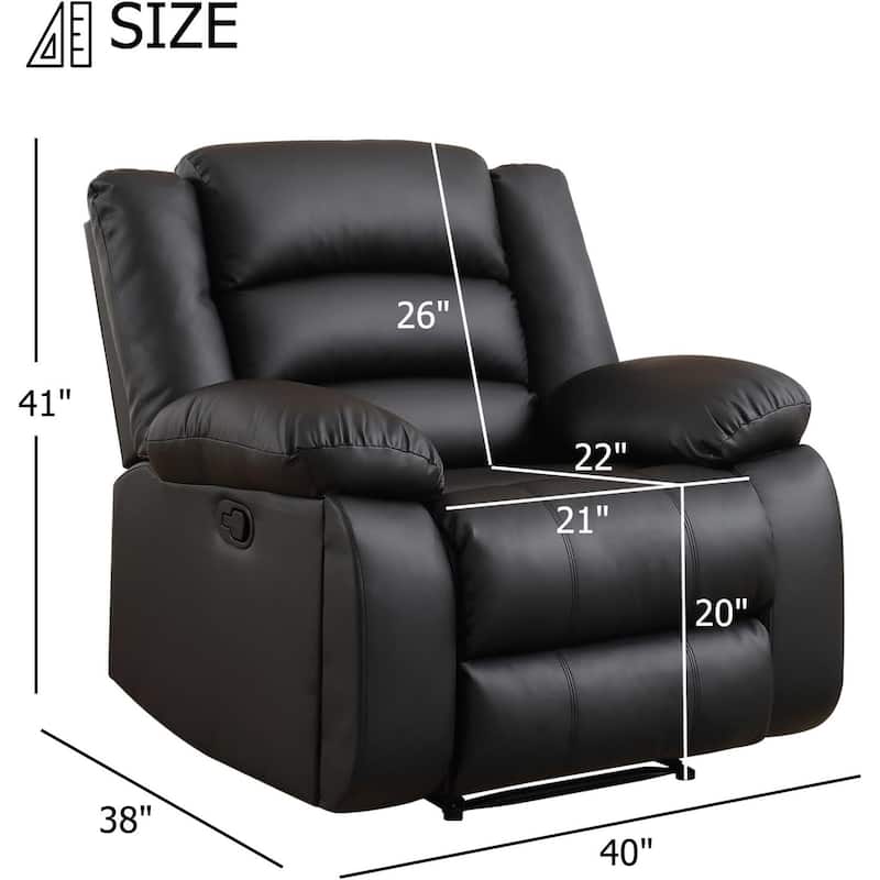 Faux Leather Manual Reclining Sofa with 2 Concealed Cup Holders, Overstuffed Armrest 3 Seat Recliner Couch for Living Room