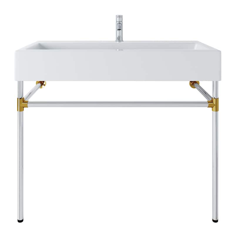 Redeem 40" Silver Stainless Steel Wall-Mount Bathroom Vanity