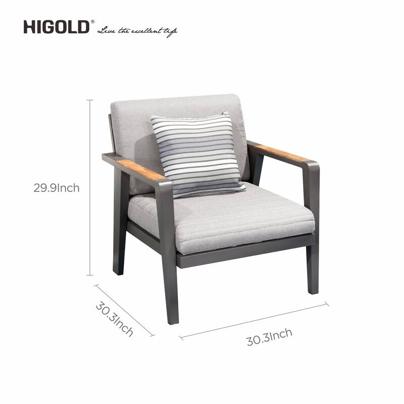 Emoti 4 Pieces Aluminum Outdoor Conversation Sets, Teak Tabletop by HIGOLD