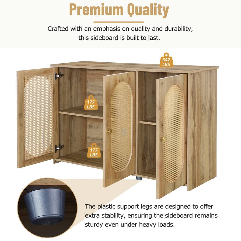 Oval Rattan Doors Sideboard with Adjustable Shelves