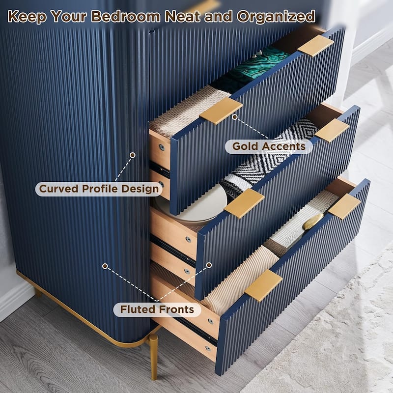 Modern Fluted 5 Drawers Dresser for Bedroom, Dresser Chest of Drawers