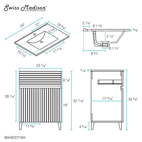 dimension image slide 0 of 3, Bernay 24" Bathroom Vanity