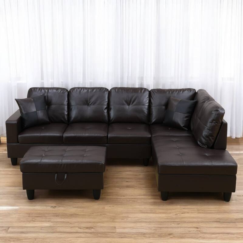 KISRAIS 103" Wide 3-Piece Vegan Leather Sectional Sofa Set - 103.5"W*74.5"D*35"H