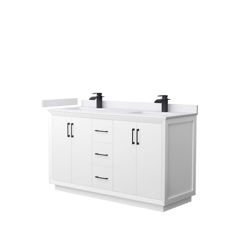 Strada 60-Inch Double Vanity Set, Cultured Marble Top - White, Black Trim, White Cultured Marble Top