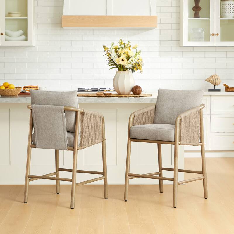 Lynn Counter Height Bar Stool with Braid Wood Arm Set of 2