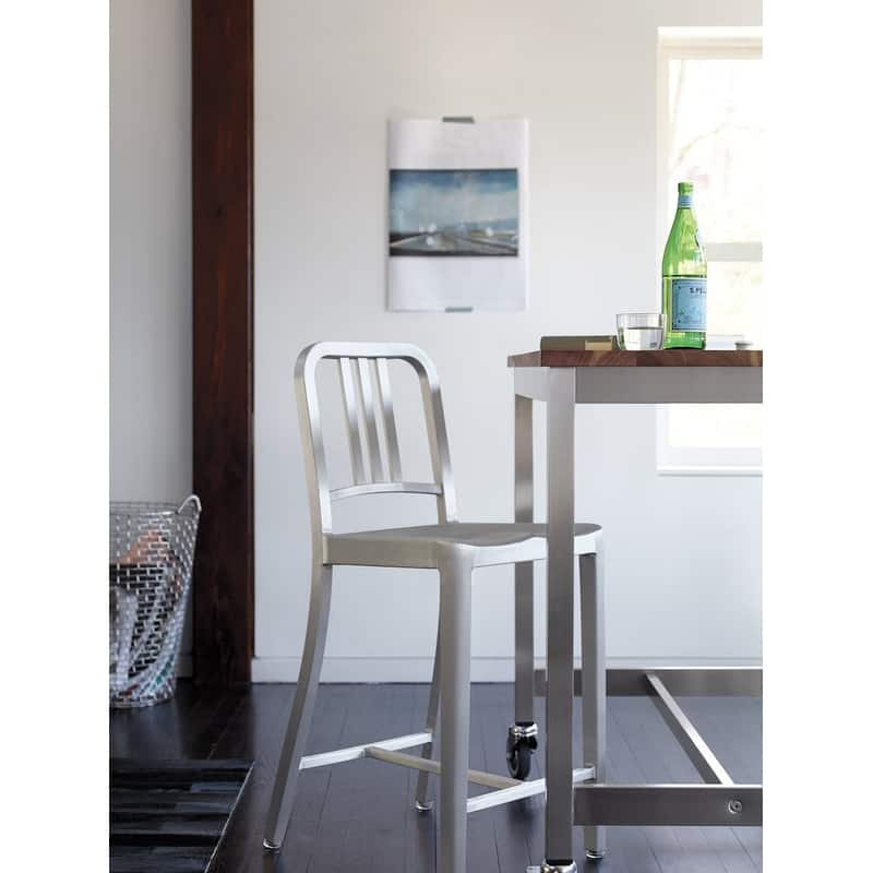 Modern Stainless steel Polish Navy Stool Counter height (26") (Set of 4)