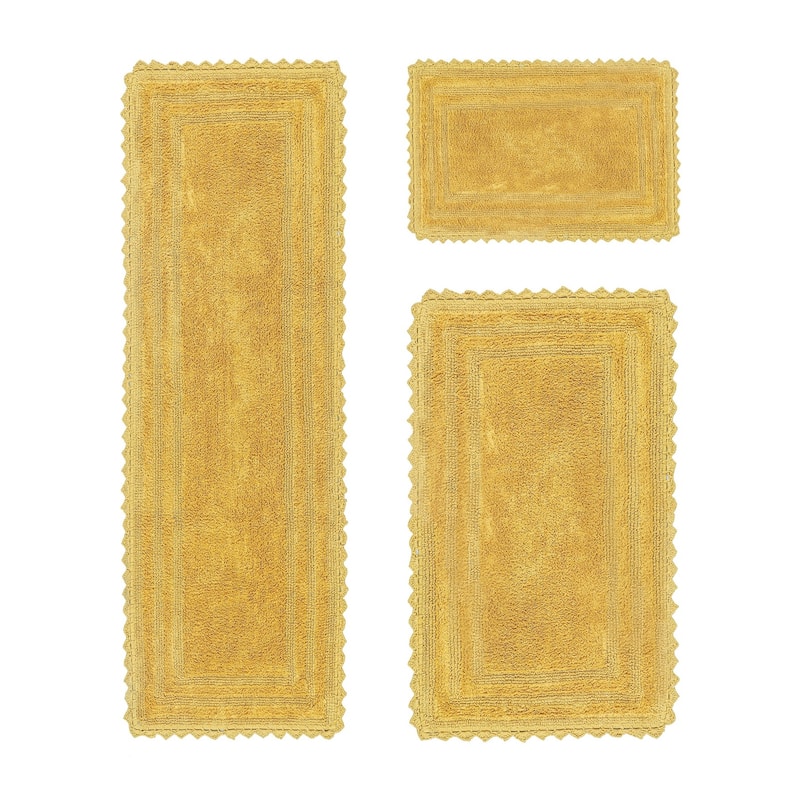 Better Trends Bath Rugs Set 100% Cotton Soft & Water Absorbent Tufted Bathroom Rug for Shower, Sink Bath Mats Lilly Crochet - 3 Piece Set (17" x 24" | 24" x 40" | 20" x 60") - Yellow