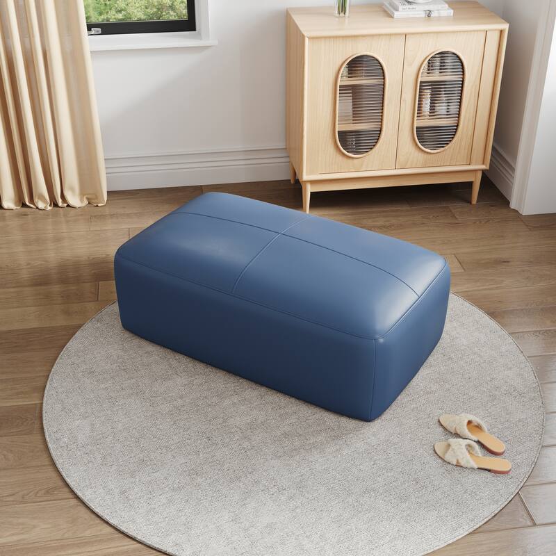 Upholstered Genuine Leather Ottoman for Living Room and Bedroom