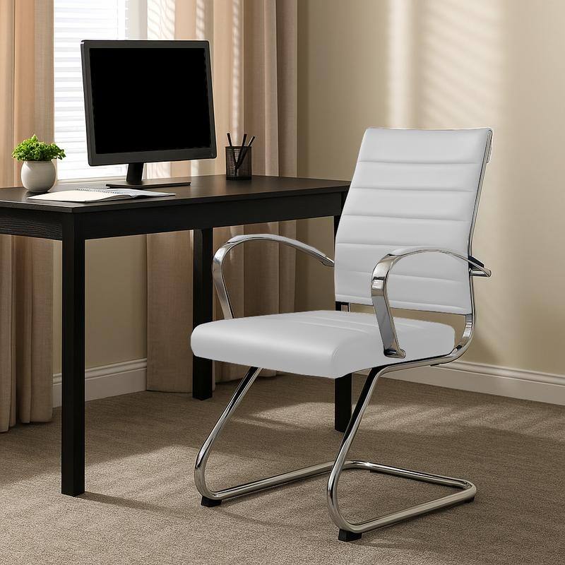 Benmar Series Mid Back Modern Leather Office Executive Desk Chair, Ergonomic Seating with Stainless Steel Sled Base