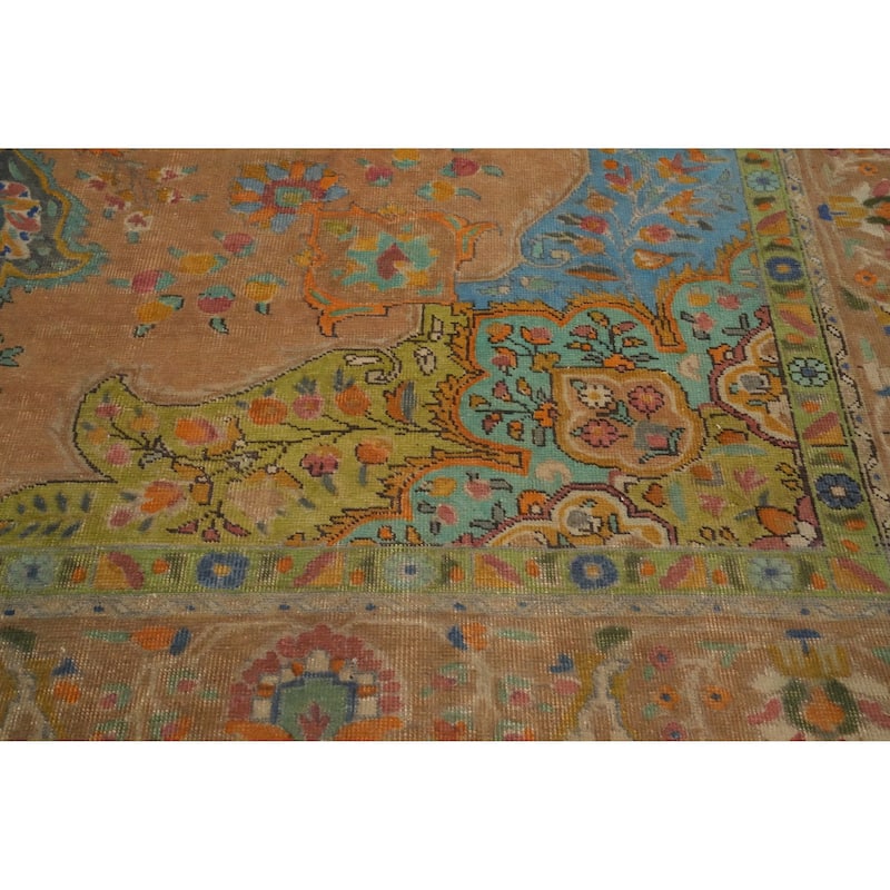 Hand Knotted Oriental 100% Wool Carpet Traditional Floral Oranges & Rust Tabriz Area Rug - 13' 0'' X 9' 8''