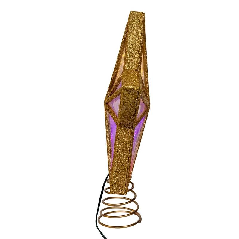 Kurt Adler 11.5-Inch UL 20-Light Multicolor Fairy Twinkle LED Gold Glitter 5-Point Star Tree Topper