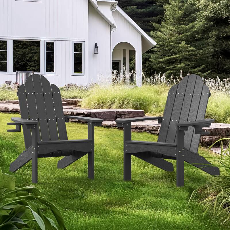 Plastic Poly Weather Resistant Outdoor Patio Adirondack Chair 2-Pack - 35"D x 30"W x 36.2"H - Dark Grey