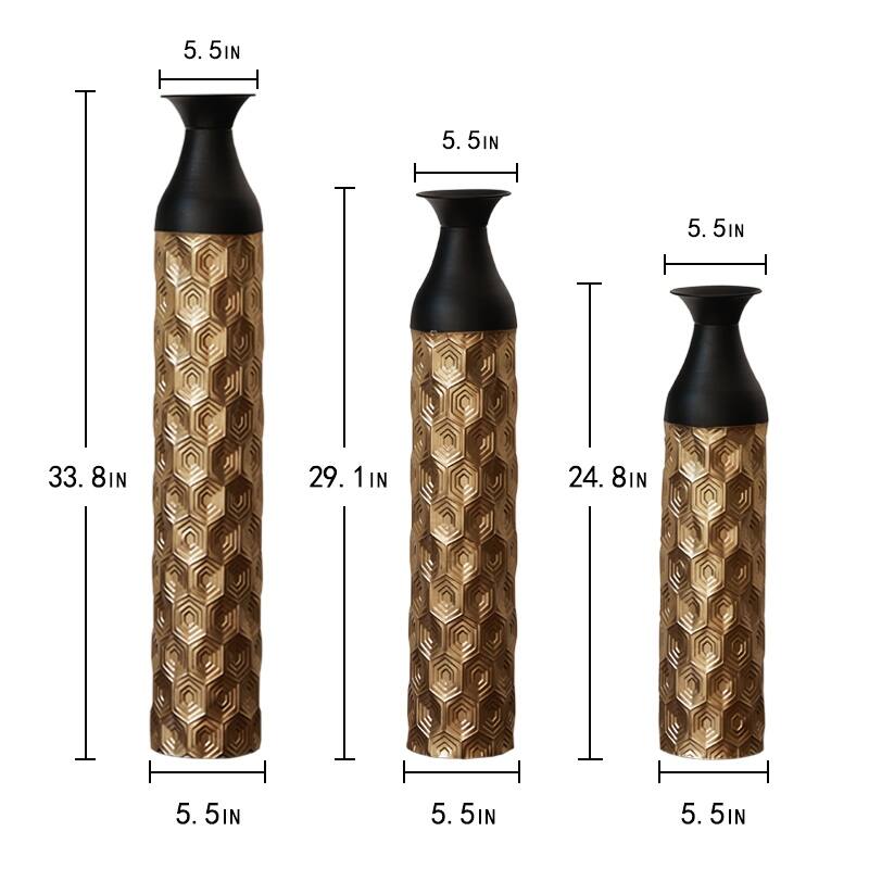 Large Glazed Vases Set of 3, Floor Metal Vase, Decorative Cylinder Vase