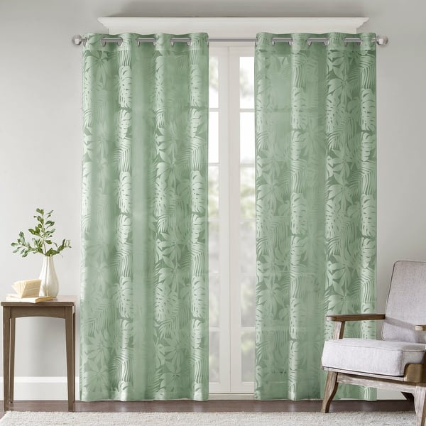 slide 2 of 34, Madison Park Leilani Palm Leaf Burnout Window Curtain Sheer
