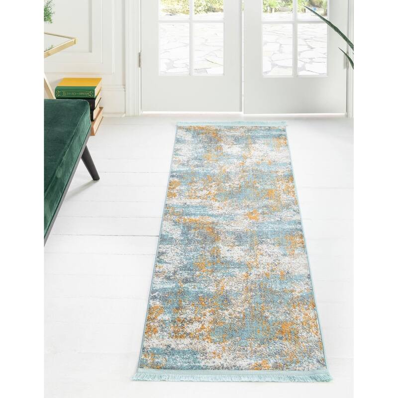 Contemporary Laka Collection Area Rug - Cream Blue - 2'2"x6'
