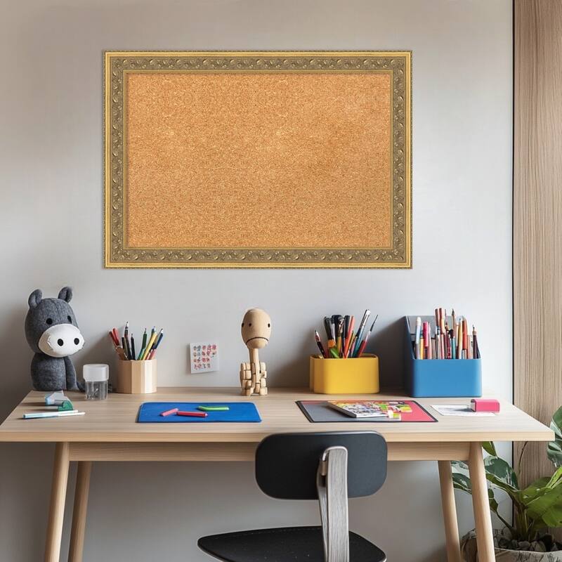 Carter Dark Gold Wood Framed Cork Board - Bulletin Board, Organization Board, Pin Board