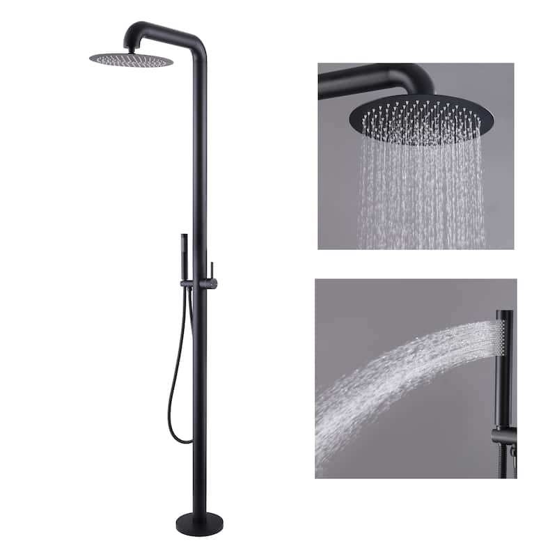 84''H Freestanding Outdoor Shower Rainfall with Handheld Shower in Stainless Steel - Matte Black