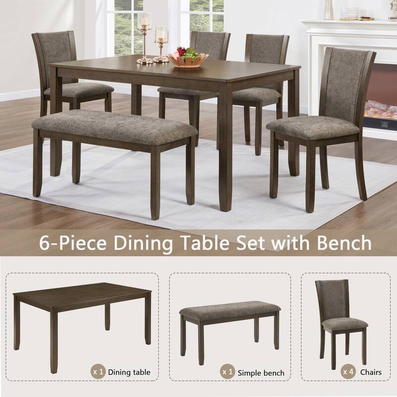 5-piece Wooden Dining Table Set with 4 Chairs, Dining Table Set for 4 People, Modern 4 Person Dining Table Set
