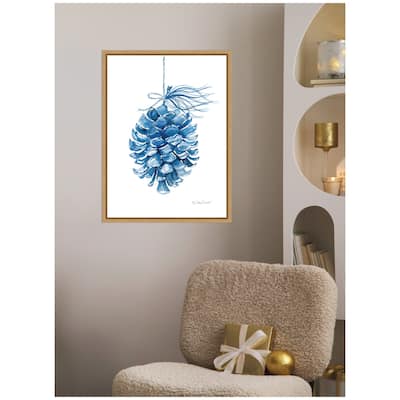 Kate and Laurel Sylvie Framed Canvas Blue Pine Cone by Patricia Shaw