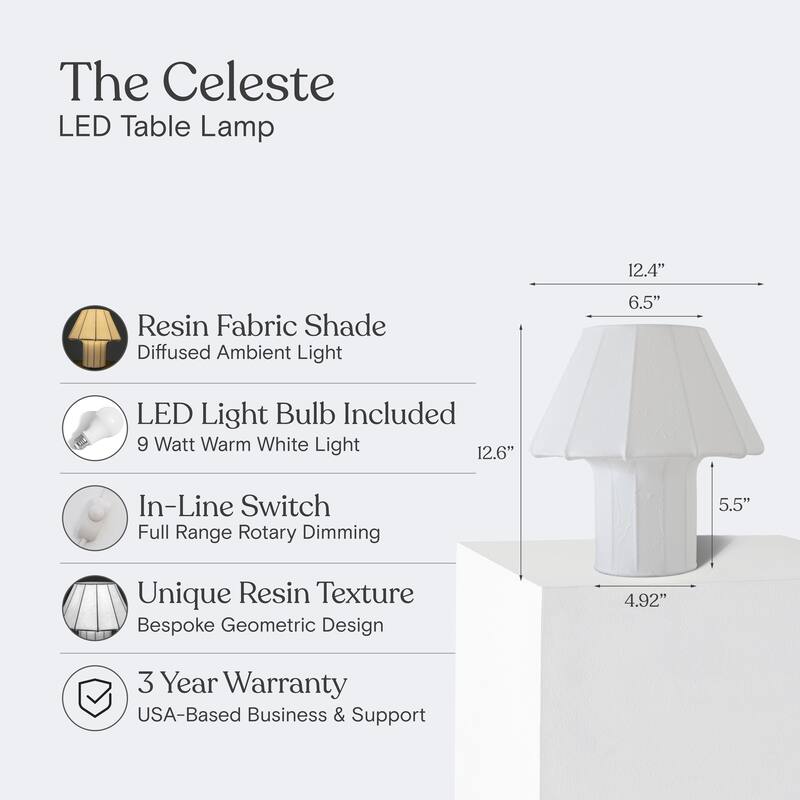 Brightech Celeste 12.6 in Matte White Mid-Century 9W 800Lm 3000K Dimmable LED Modern Unique Table Lamp With Resin Empire Shade