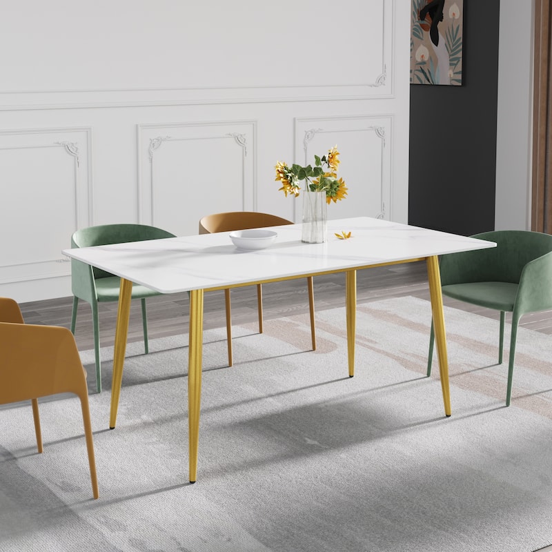 71" Modern Dining Table with Rectangular Marble Tabletop,Carbon Steel Legs