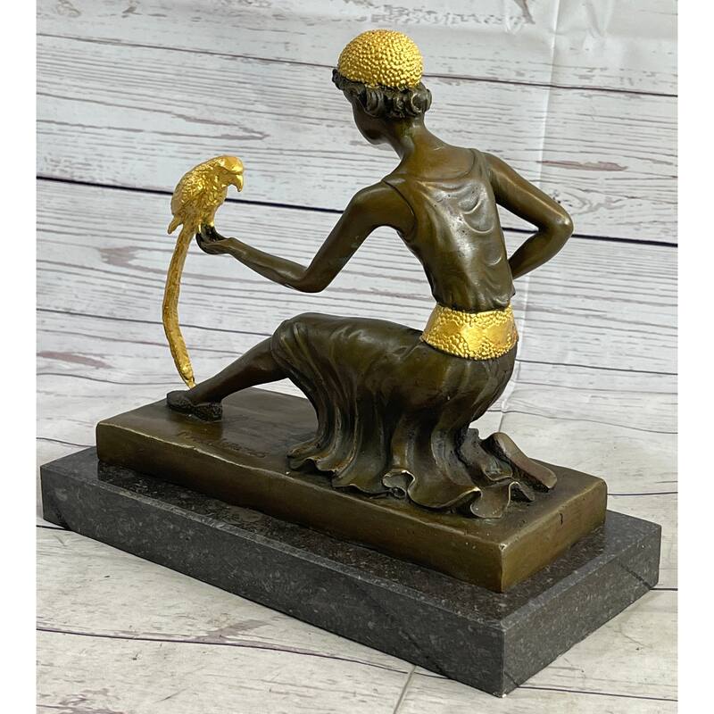 Bronze Art Nouveau Deco Sculpture Deco Girl W/ Parrot By Chiparus Home Decor
