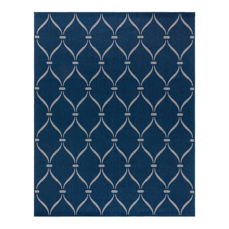Gertmenian Ringley Luxury Thick Polypropylene Flatwoven Indoor/Outdoor Area Rug Collection - 7'10" x 10' - Araceli Navy