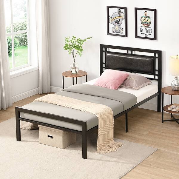 slide 2 of 14, Twin Size Metal Bed Frame with Strong Steel Structure,Modern Design, Durable and Quiet Black