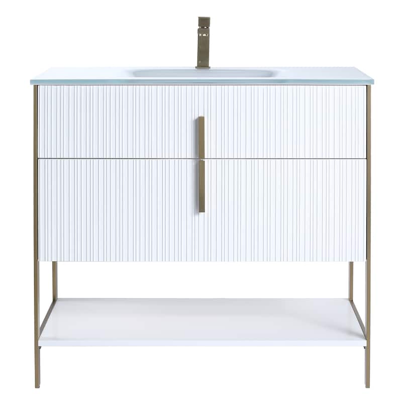 Fine Fixtures Serenity Modern Bathroom Vanity with White Glass Top
