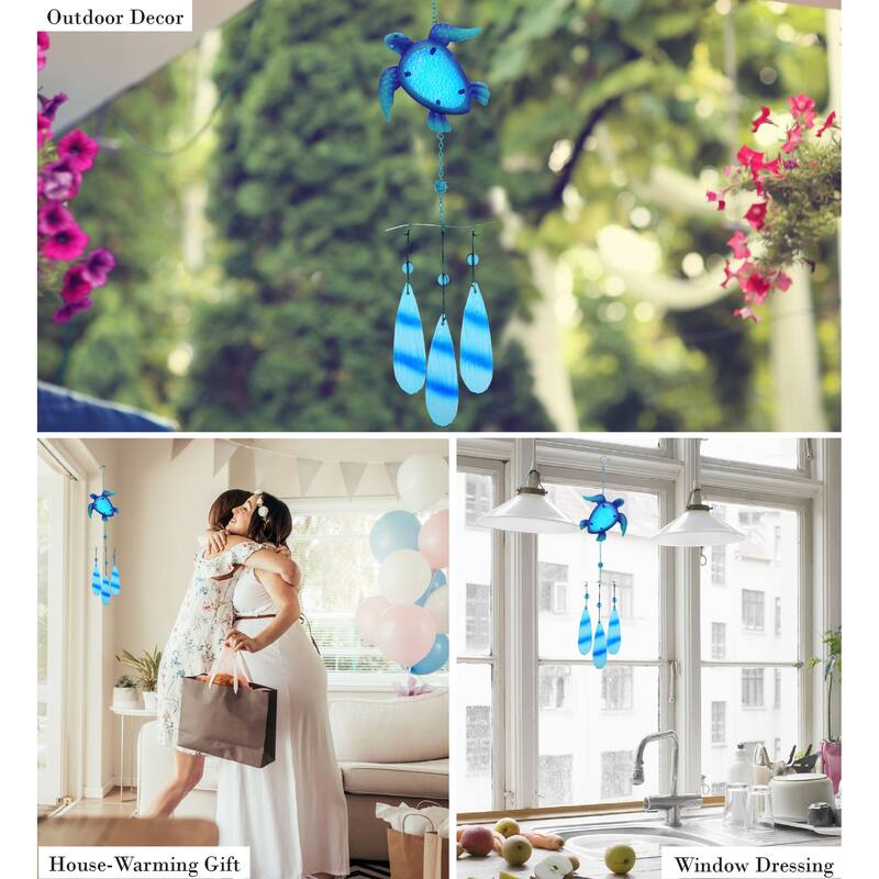 CoTa Global Blue Sea Turtle Hanging Sea Glass Wind Chime - 27.56 Inch