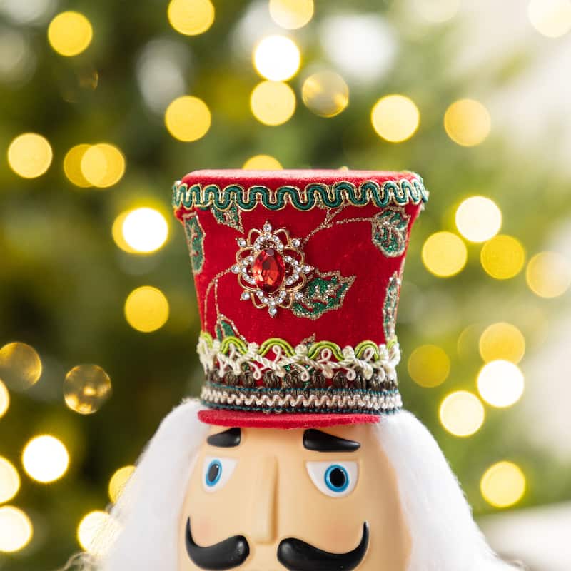 Glitzhome 20"H Faux Fur Christmas Nutcracker Standing Figurine