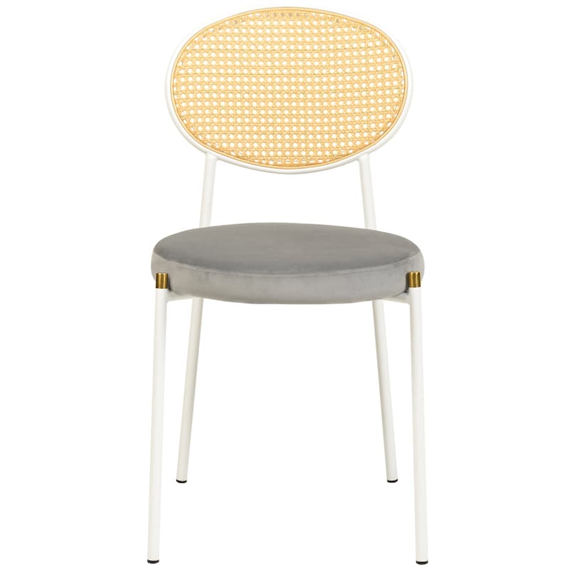 LeisureMod Euston Modern Dining Chair with Upholstered Velvet Seat - Wicker Back and White Stainless Steel Legs Accent Chair