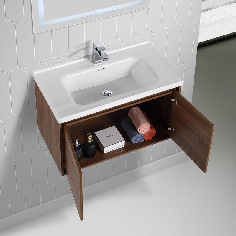 Blossom 32" Floating Bathroom Vanity with Ceramic Sink & Storage