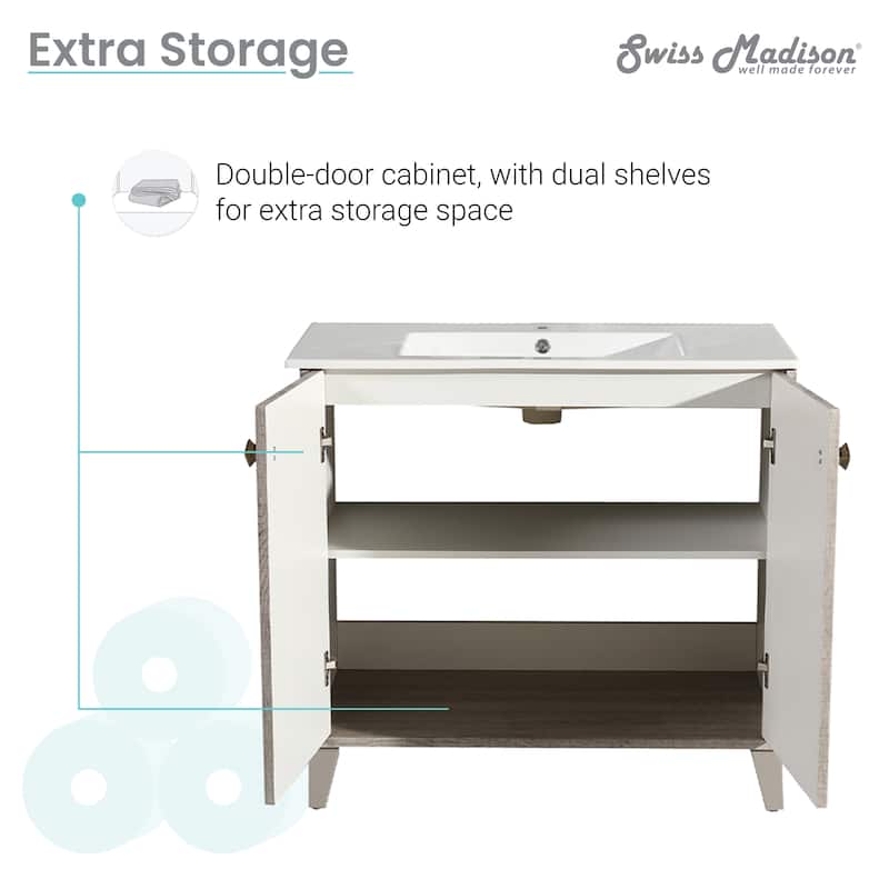Swiss Madison Eclair 36" Single, Two Doors, Bathroom Vanity