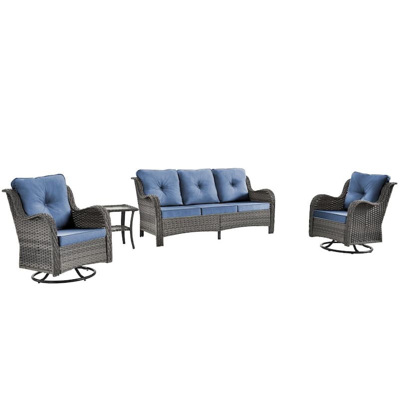 Gray Wicker Rattan Outdoor Patio Furniture Set Swivel Chair with Cushion