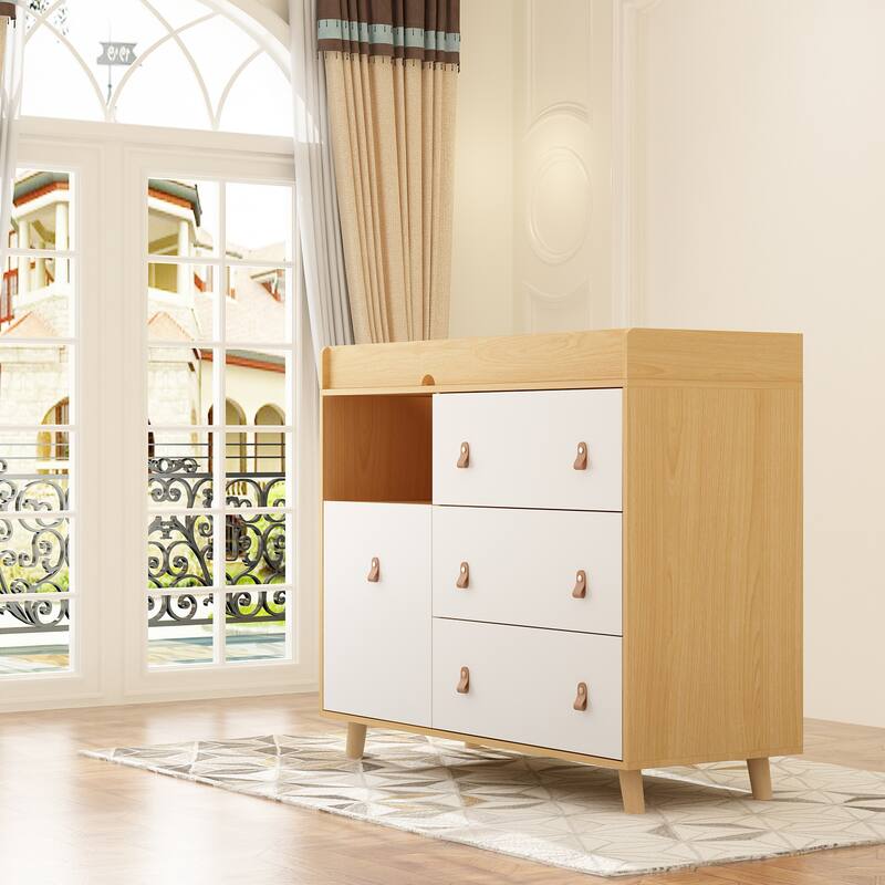 45inch Hidden Trash Storage, Nursery Dresser w/Changing Station White