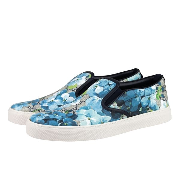 Portico midtergang mønt Gucci Men's Bloom Flower Print Blue GG Supreme Coated Canvas Slip Sneakers  - Overstock - 28903553