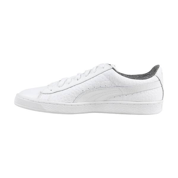 Shop Puma Basket Classic Textured Mens White Leather Lace Up