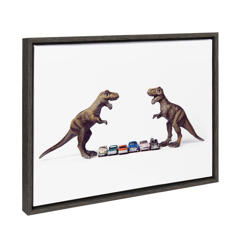 Kate and Laurel Sylvie Dino Cars Canvas by Saint and Sailor Studios - 18x24 - Grey