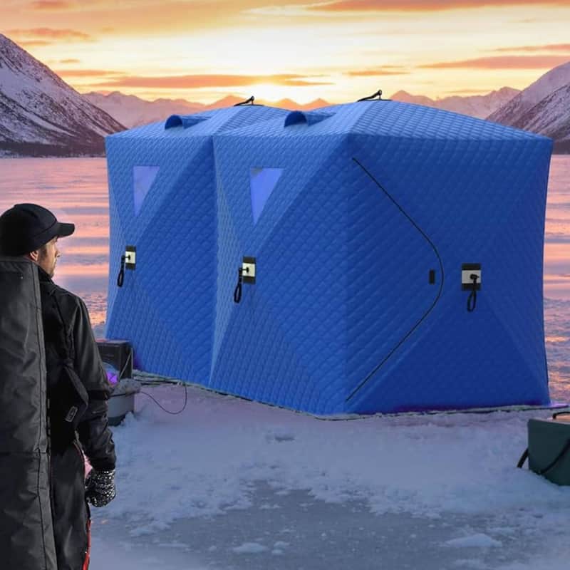 Pop Up Thermal Insulated Hub Tent, Ice Fishing Shelter for 6-8 Persons - Blue