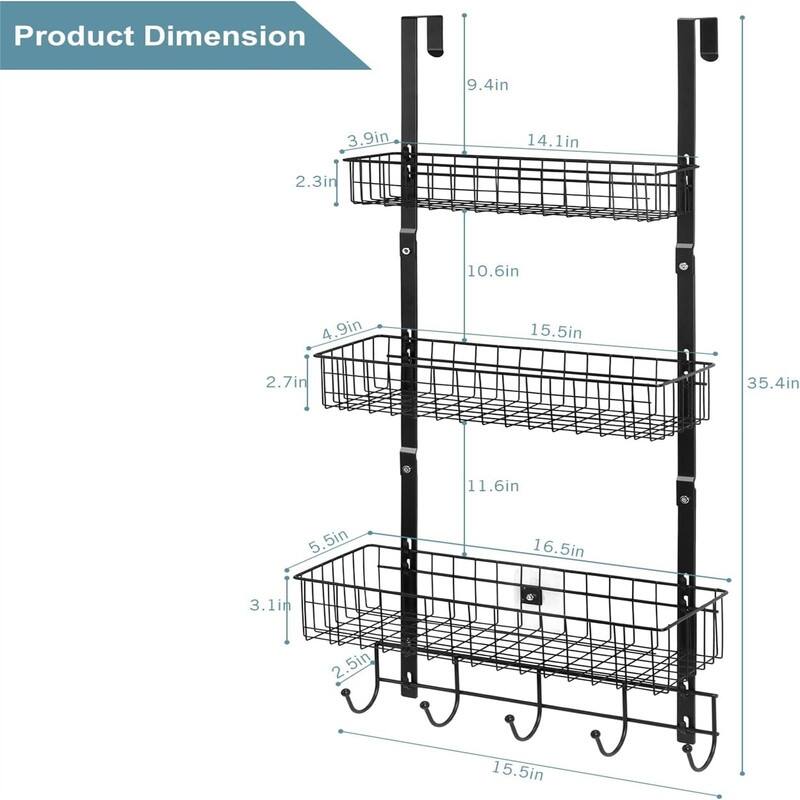 Over the Door Pantry Organizer 3 Tier Hanging Basket - 5.5"D x 16.5"W x 35.4"H